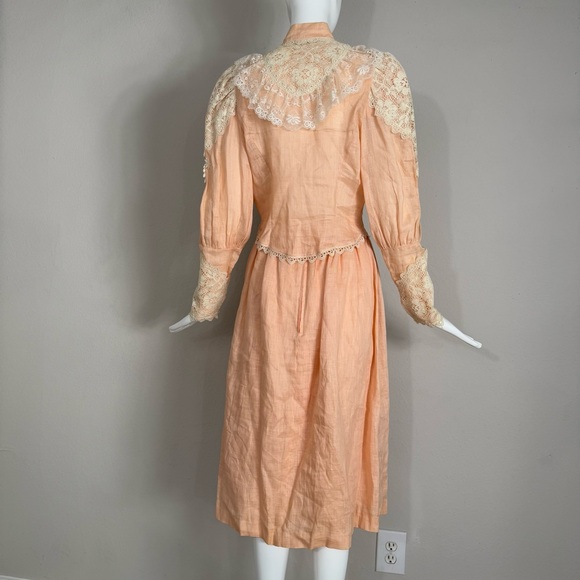 Vintage 1980s LORRIE KABALA Victorian 2pc Lace Linen Set, Juliet Sleeves Size 8 - Picture 7 of 16